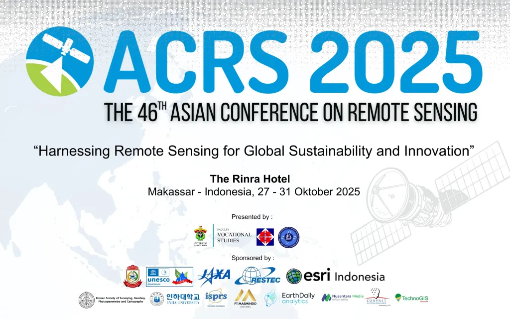 Poster resmi The 46th Asian Conference on Remote Sensing (ACRS 2025) yang akan diselenggarakan di The Rinra Hotel, Makassar, Indonesia, pada 27-31 Oktober 2025. (Dok:Panitia  ACRS 2025)